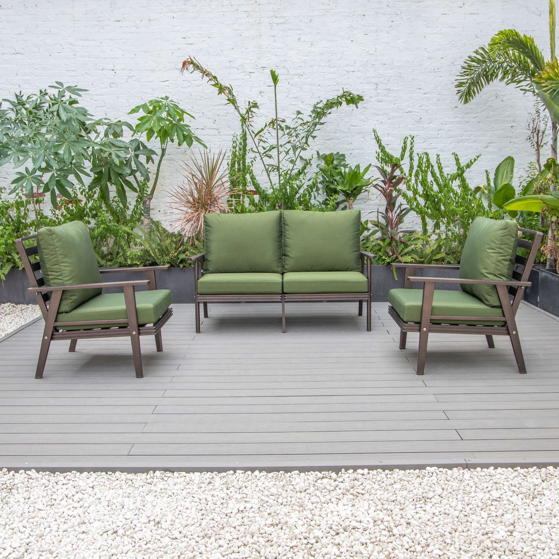 LeisureMod Walbrooke Modern 3-Piece Outdoor Patio Set with Brown Aluminum Frame | Outdoor Sofas, Loveseats & Sectionals | Modishstore - 19