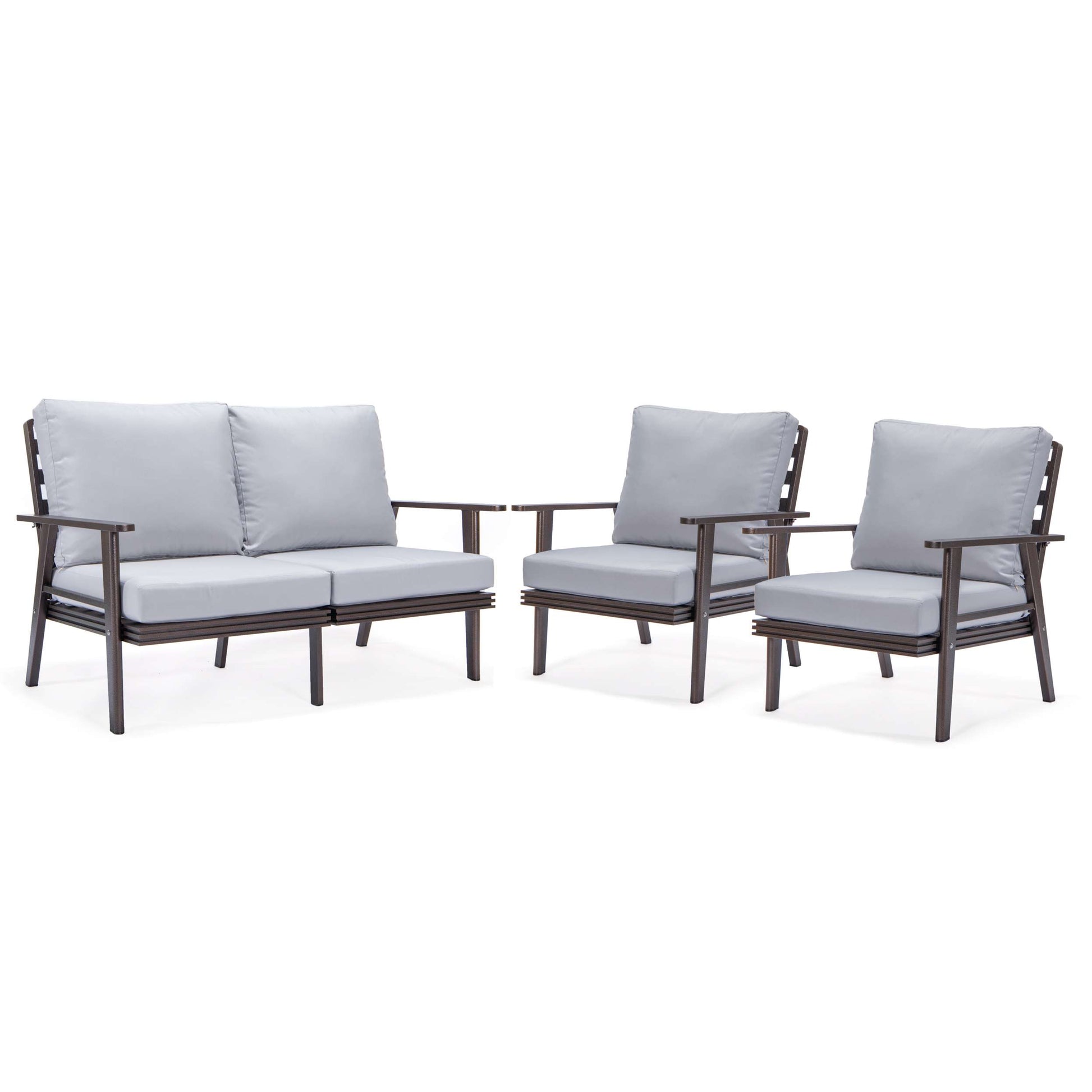 LeisureMod Walbrooke Modern 3-Piece Outdoor Patio Set with Brown Aluminum Frame | Outdoor Sofas, Loveseats & Sectionals | Modishstore - 48
