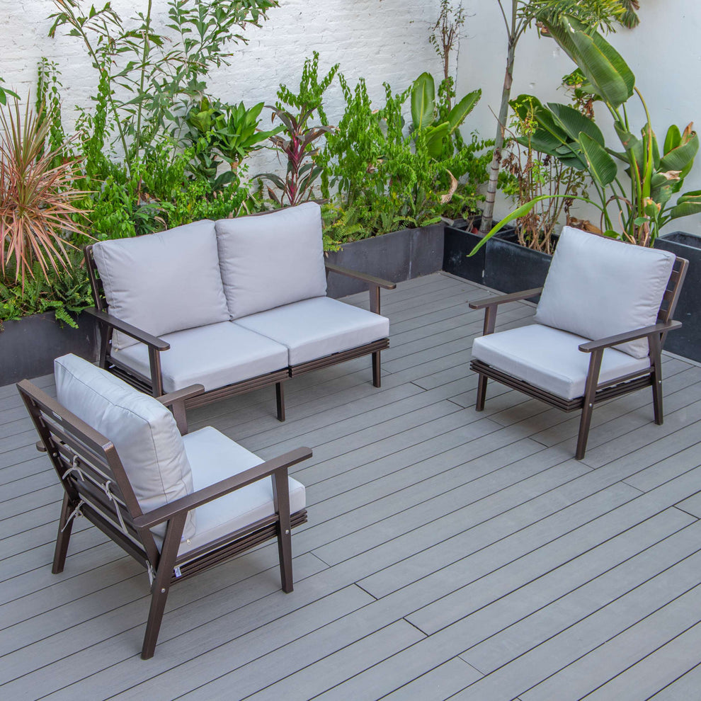 LeisureMod Walbrooke Modern 3-Piece Outdoor Patio Set with Brown Aluminum Frame | Outdoor Sofas, Loveseats & Sectionals | Modishstore - 47