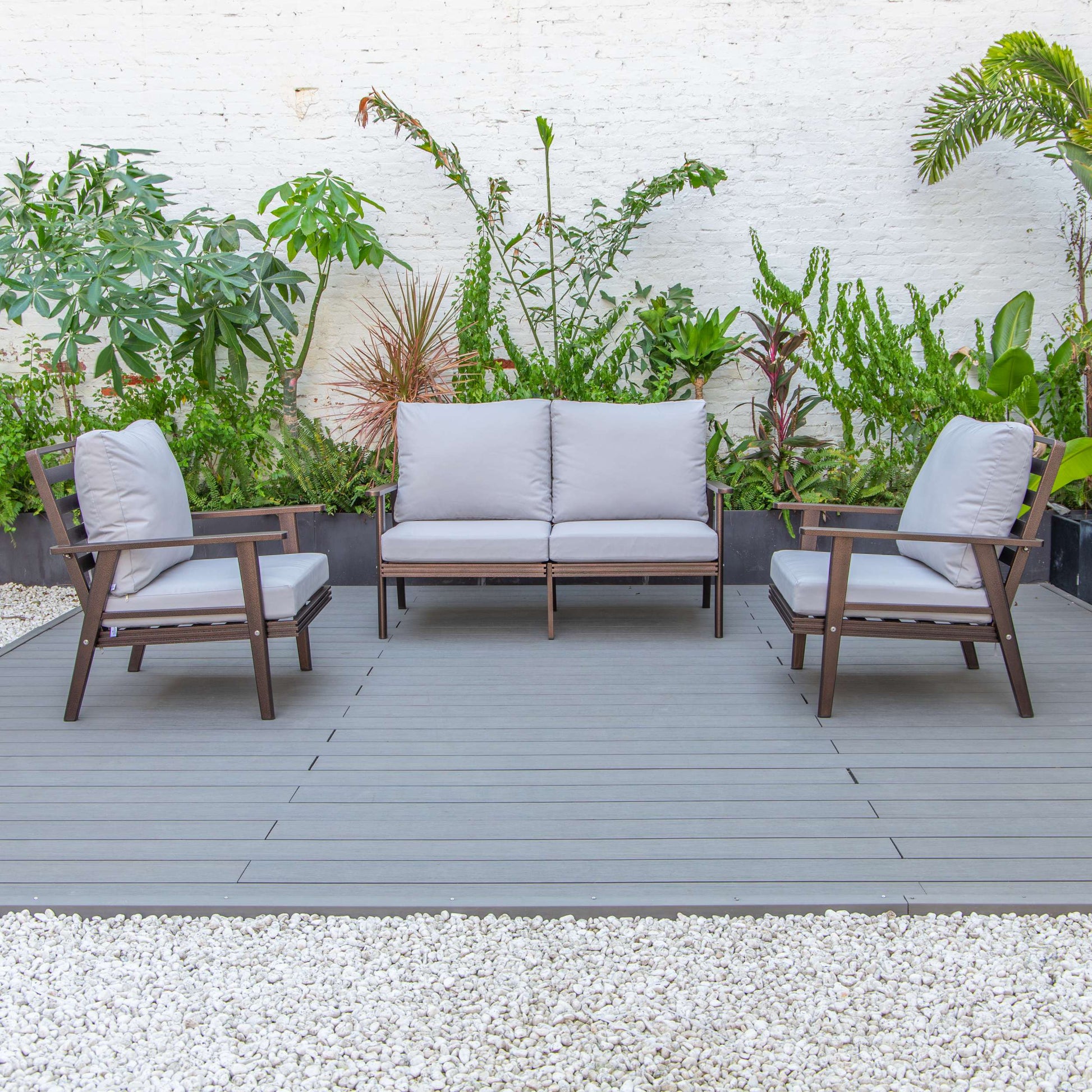 LeisureMod Walbrooke Modern 3-Piece Outdoor Patio Set with Brown Aluminum Frame | Outdoor Sofas, Loveseats & Sectionals | Modishstore - 64