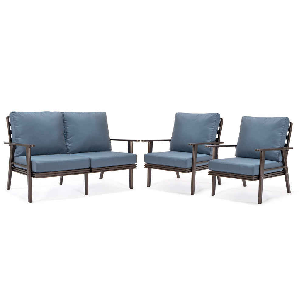 LeisureMod Walbrooke Modern 3-Piece Outdoor Patio Set with Brown Aluminum Frame | Outdoor Sofas, Loveseats & Sectionals | Modishstore - 66