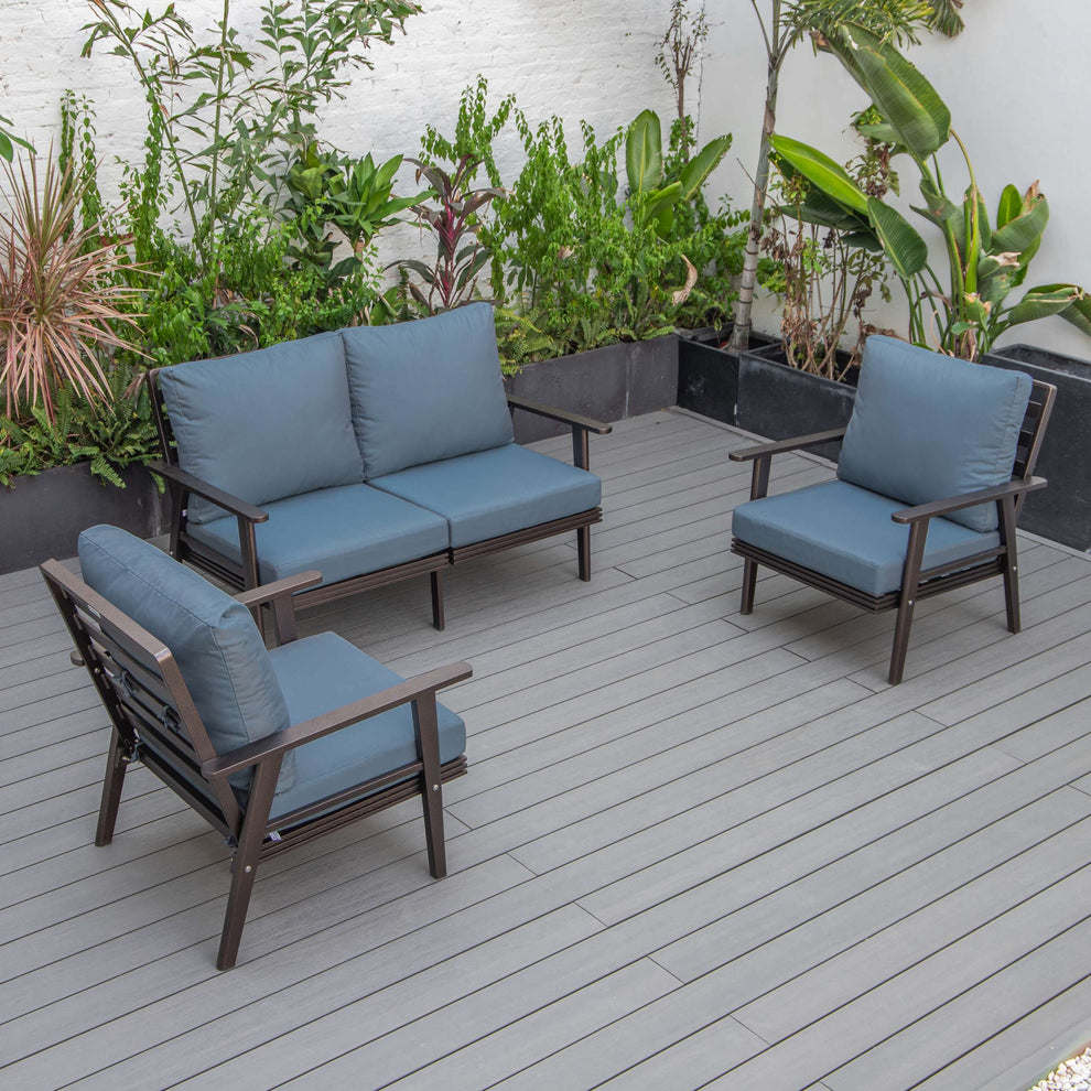 LeisureMod Walbrooke Modern 3-Piece Outdoor Patio Set with Brown Aluminum Frame | Outdoor Sofas, Loveseats & Sectionals | Modishstore - 81