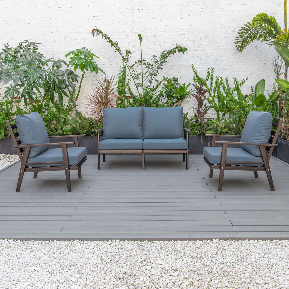 LeisureMod Walbrooke Modern 3-Piece Outdoor Patio Set with Brown Aluminum Frame | Outdoor Sofas, Loveseats & Sectionals | Modishstore - 65