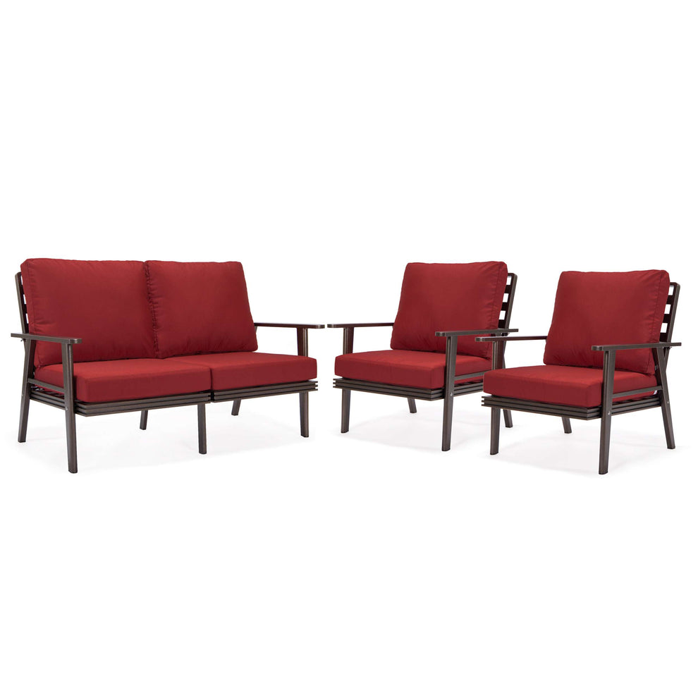 LeisureMod Walbrooke Modern 3-Piece Outdoor Patio Set with Brown Aluminum Frame | Outdoor Sofas, Loveseats & Sectionals | Modishstore - 84