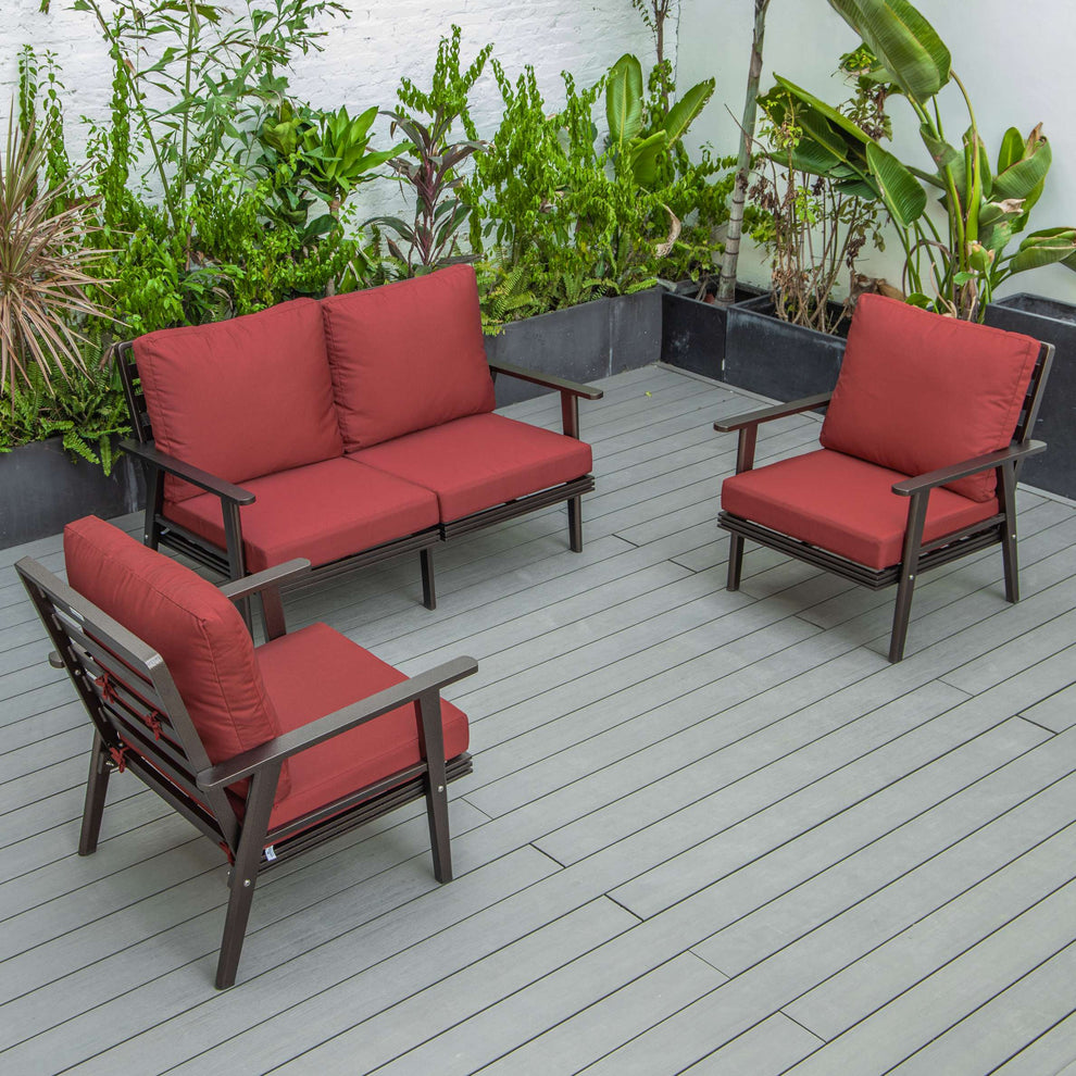LeisureMod Walbrooke Modern 3-Piece Outdoor Patio Set with Brown Aluminum Frame | Outdoor Sofas, Loveseats & Sectionals | Modishstore - 100