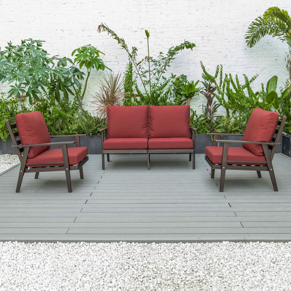 LeisureMod Walbrooke Modern 3-Piece Outdoor Patio Set with Brown Aluminum Frame | Outdoor Sofas, Loveseats & Sectionals | Modishstore - 83