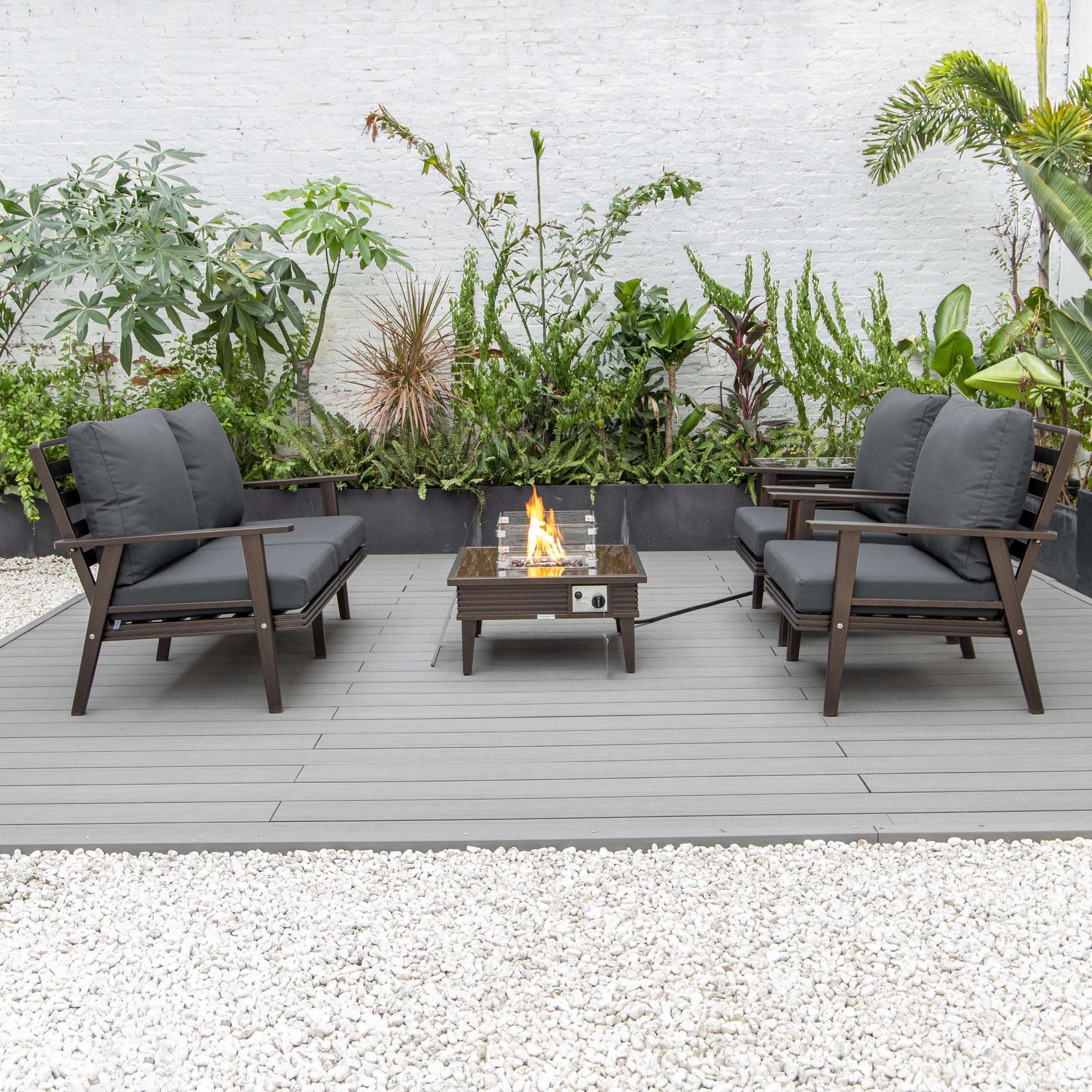 LeisureMod Walbrooke Modern Brown Patio Conversation With Square Fire Pit & Tank Holder | Outdoor Sofas, Loveseats & Sectionals | Modishstore - 13