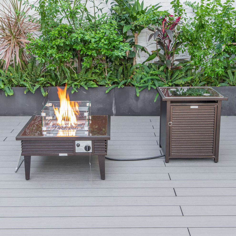 LeisureMod Walbrooke Modern Brown Patio Conversation With Square Fire Pit & Tank Holder | Outdoor Sofas, Loveseats & Sectionals | Modishstore - 6