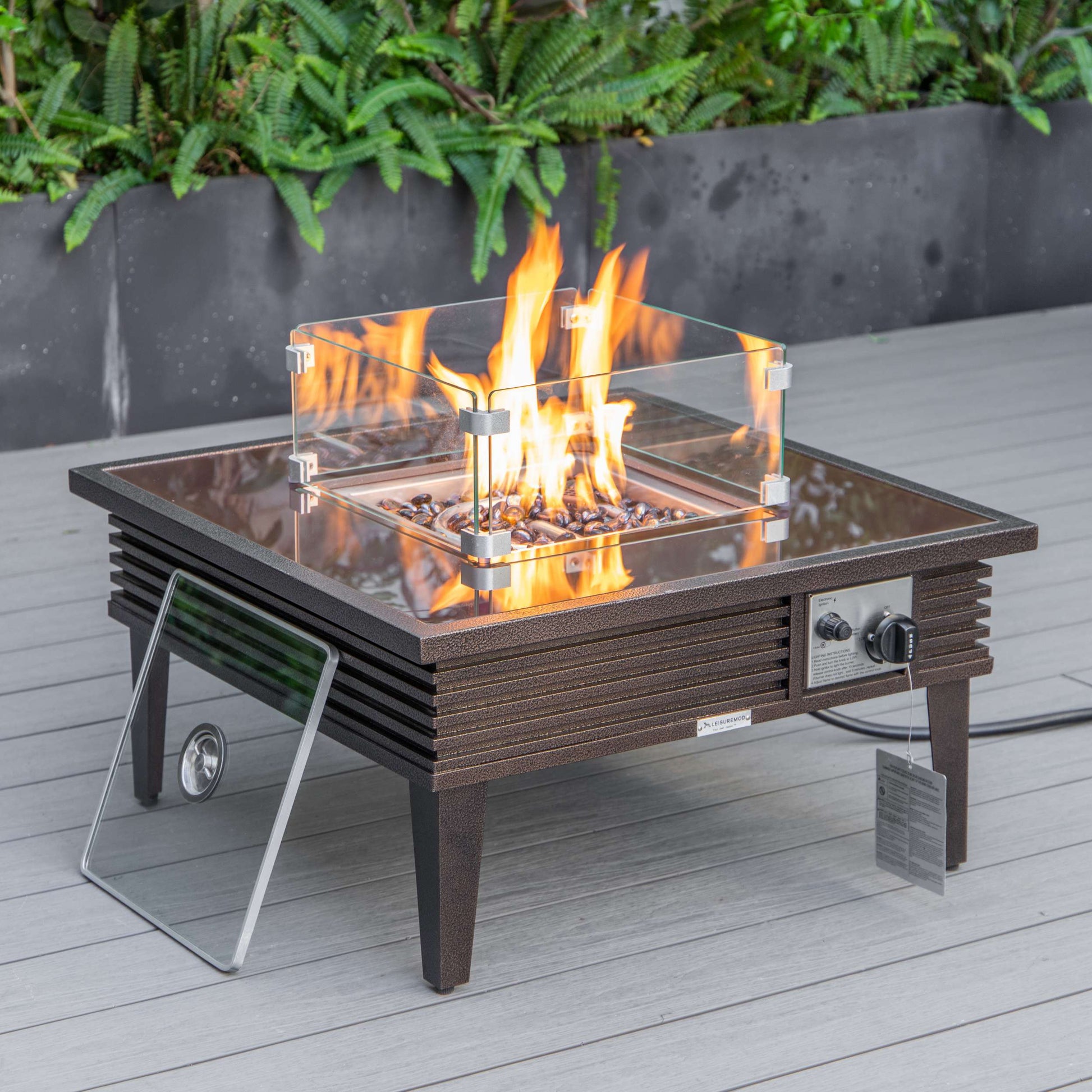 LeisureMod Walbrooke Modern Brown Patio Conversation With Square Fire Pit & Tank Holder | Outdoor Sofas, Loveseats & Sectionals | Modishstore - 16