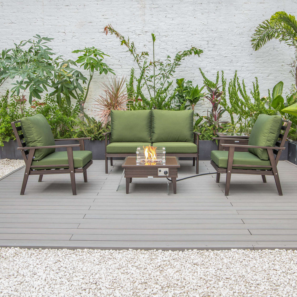 LeisureMod Walbrooke Modern Brown Patio Conversation With Square Fire Pit & Tank Holder | Outdoor Sofas, Loveseats & Sectionals | Modishstore - 155