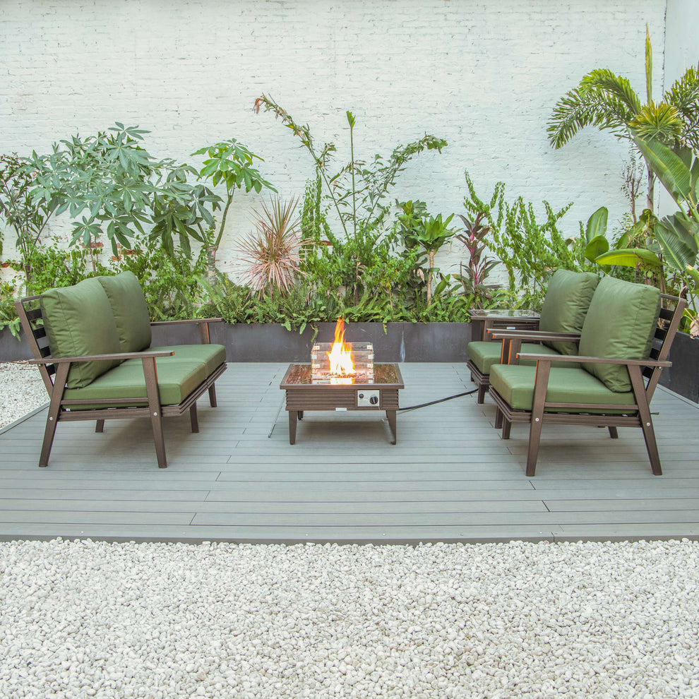 LeisureMod Walbrooke Modern Brown Patio Conversation With Square Fire Pit With Slats Design & Tank Holder | Outdoor Sofas, Loveseats & Sectionals | Modishstore - 40