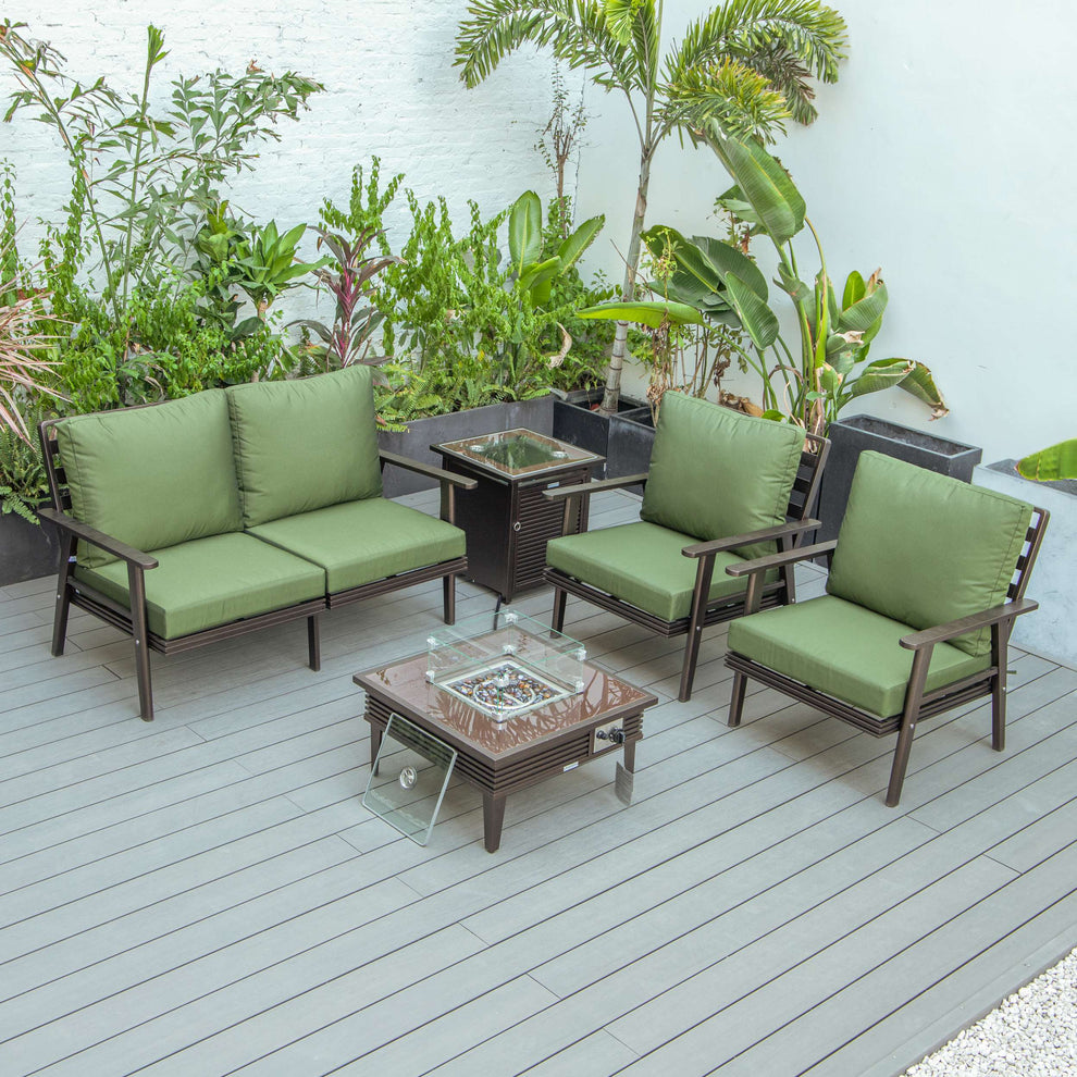 LeisureMod Walbrooke Modern Brown Patio Conversation With Square Fire Pit With Slats Design & Tank Holder | Outdoor Sofas, Loveseats & Sectionals | Modishstore - 42