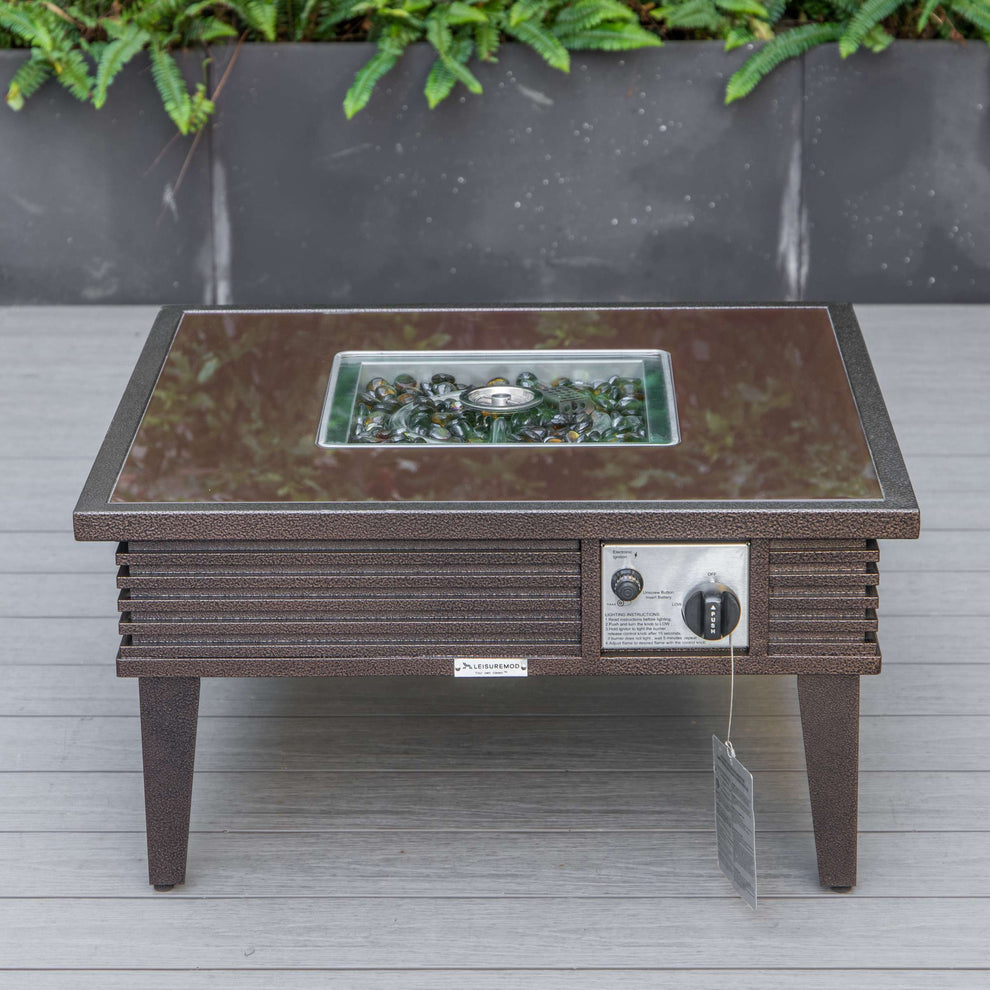 LeisureMod Walbrooke Modern Brown Patio Conversation With Square Fire Pit & Tank Holder | Outdoor Sofas, Loveseats & Sectionals | Modishstore - 66