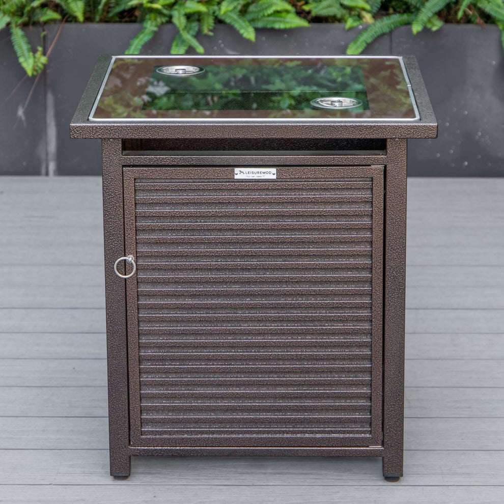 LeisureMod Walbrooke Modern Brown Patio Conversation With Square Fire Pit & Tank Holder | Outdoor Sofas, Loveseats & Sectionals | Modishstore - 62