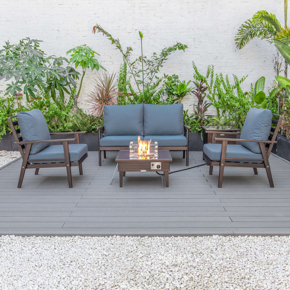 LeisureMod Walbrooke Modern Brown Patio Conversation With Square Fire Pit & Tank Holder | Outdoor Sofas, Loveseats & Sectionals | Modishstore - 47