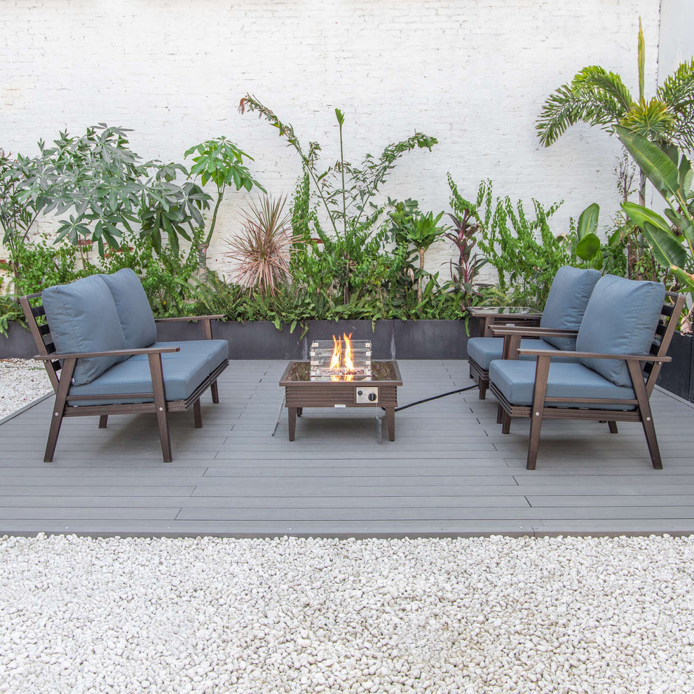 LeisureMod Walbrooke Modern Brown Patio Conversation With Square Fire Pit With Slats Design & Tank Holder | Outdoor Sofas, Loveseats & Sectionals | Modishstore - 21