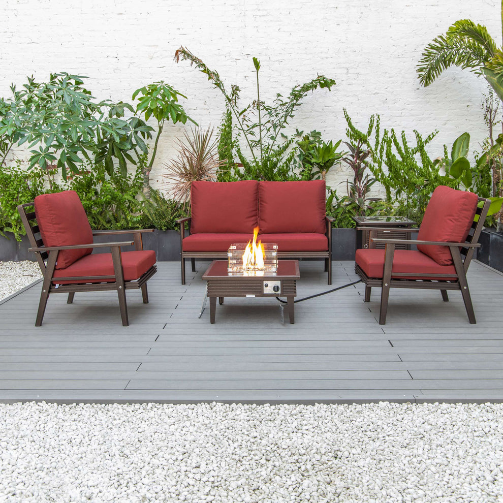 LeisureMod Walbrooke Modern Brown Patio Conversation With Square Fire Pit & Tank Holder | Outdoor Sofas, Loveseats & Sectionals | Modishstore - 214