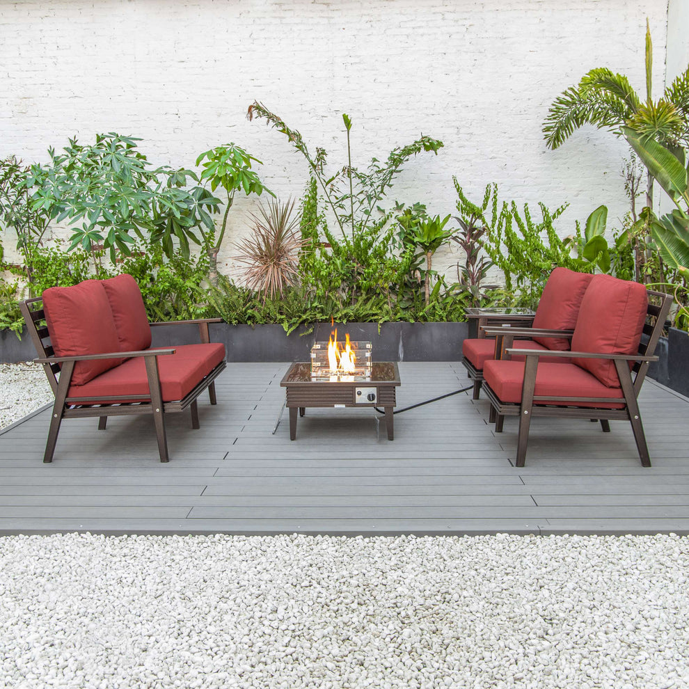LeisureMod Walbrooke Modern Brown Patio Conversation With Square Fire Pit & Tank Holder | Outdoor Sofas, Loveseats & Sectionals | Modishstore - 211