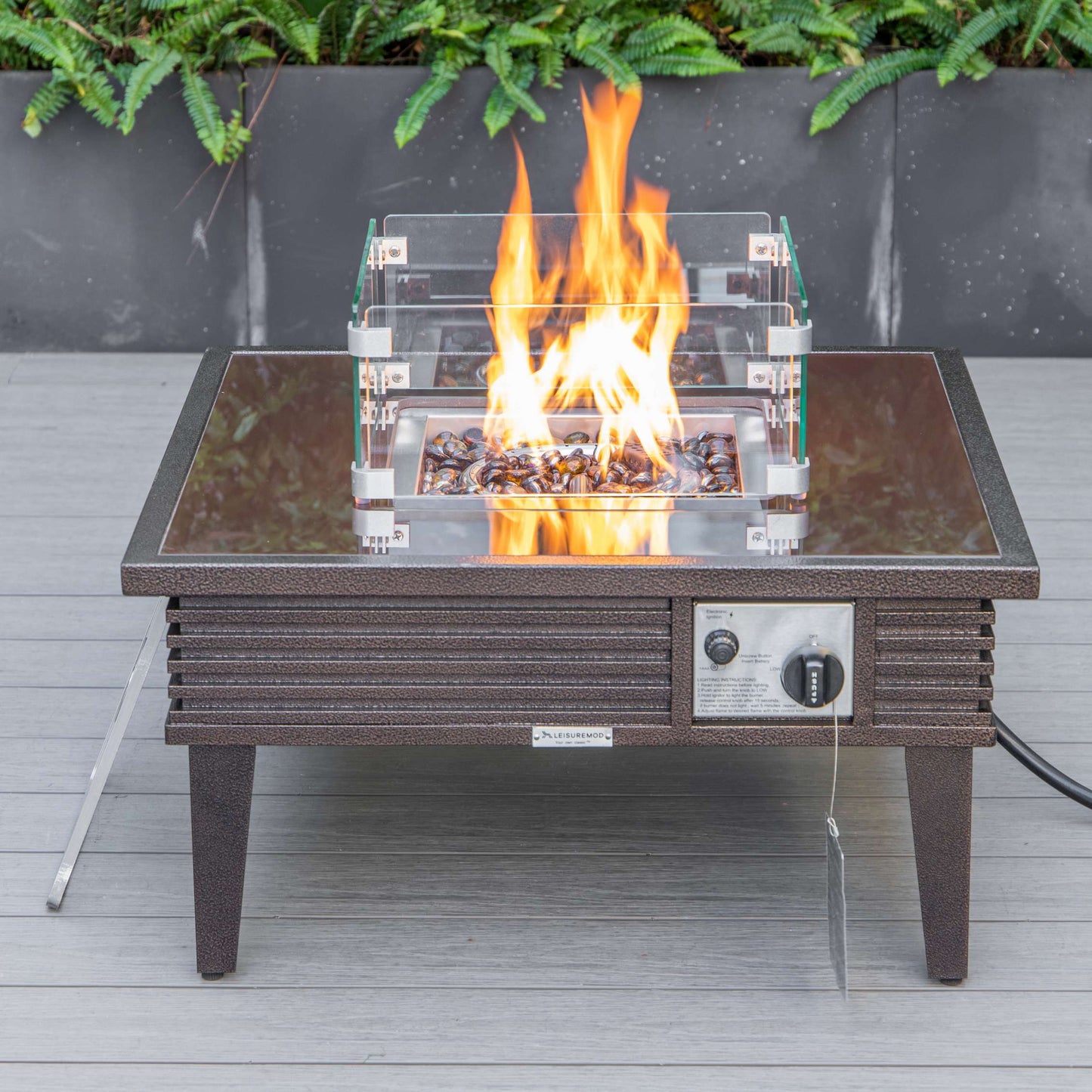 Leisuremod Walbrooke Outdoor Patio Aluminum Square Slats Design Fire Pit Side Table | FIRE PITS | Modishstore - 16