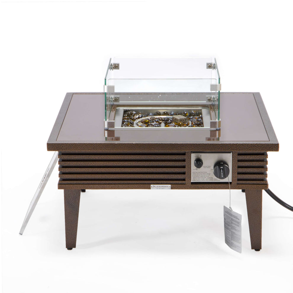 Leisuremod Walbrooke Outdoor Patio Aluminum Square Slats Design Fire Pit Side Table | FIRE PITS | Modishstore - 17