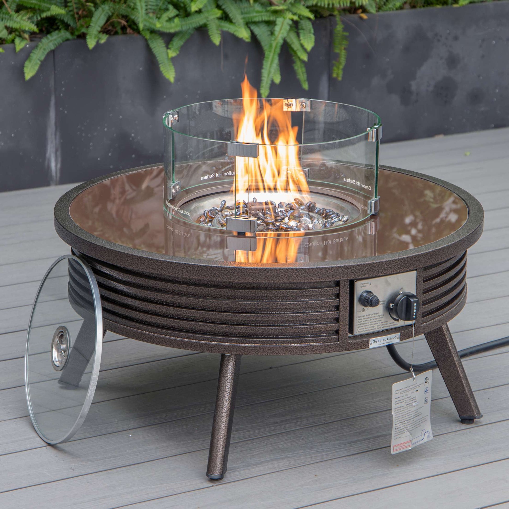 LeisureMod Walbrooke Modern Brown Patio Conversation With Round Fire Pit With Slats Design & Tank Holder | Outdoor Sofas, Loveseats & Sectionals | Modishstore - 10