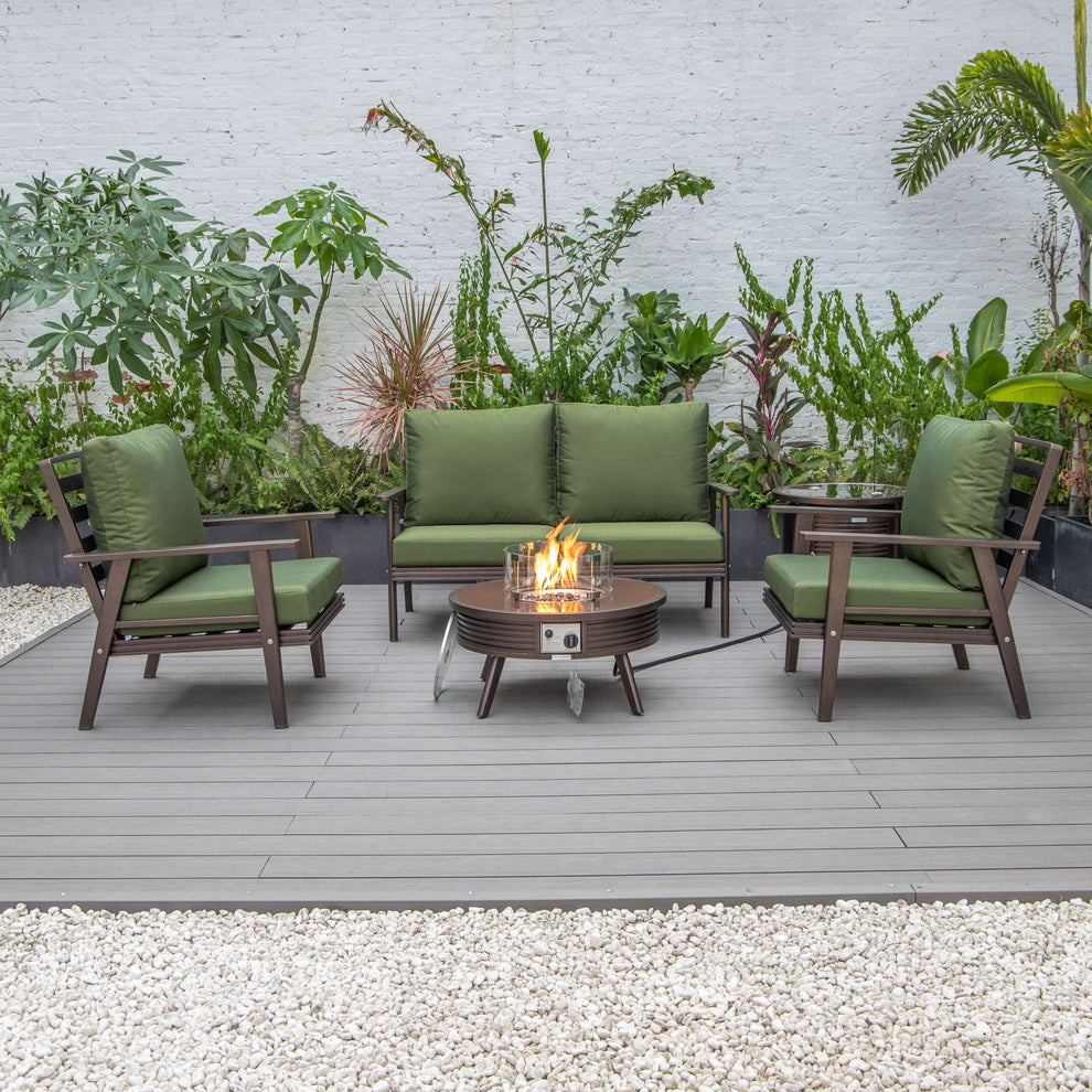 LeisureMod Walbrooke Modern Brown Patio Conversation With Round Fire Pit With Slats Design & Tank Holder | Outdoor Sofas, Loveseats & Sectionals | Modishstore - 40