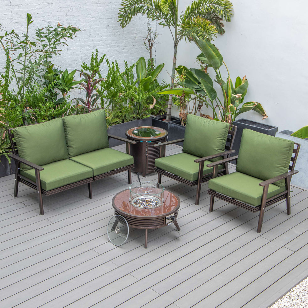 LeisureMod Walbrooke Modern Brown Patio Conversation With Round Fire Pit With Slats Design & Tank Holder | Outdoor Sofas, Loveseats & Sectionals | Modishstore - 38