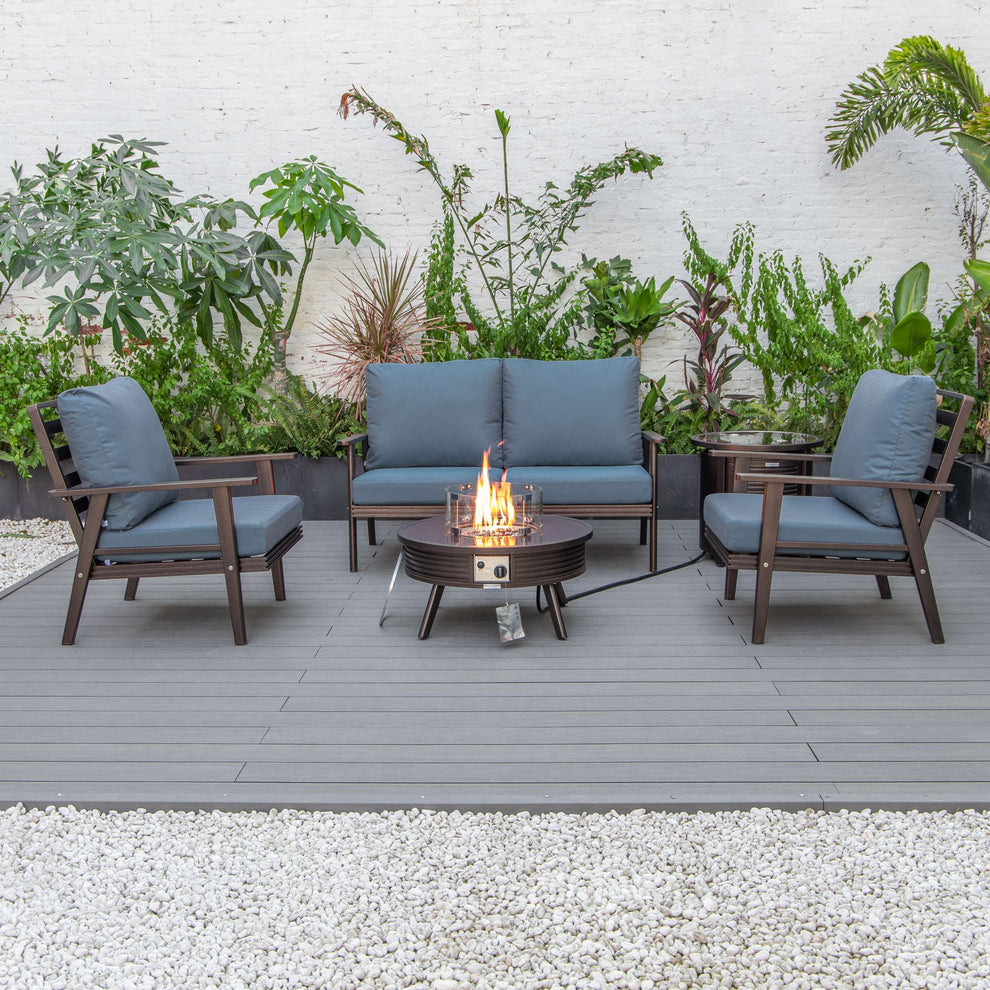 LeisureMod Walbrooke Modern Brown Patio Conversation With Round Fire Pit & Tank Holder | Outdoor Sofas, Loveseats & Sectionals | Modishstore - 28
