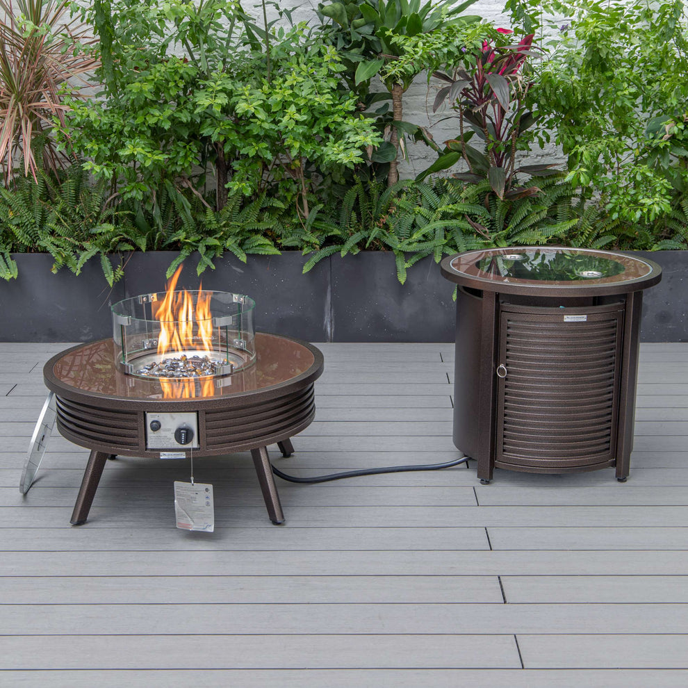 LeisureMod Walbrooke Modern Brown Patio Conversation With Round Fire Pit & Tank Holder | Outdoor Sofas, Loveseats & Sectionals | Modishstore - 22