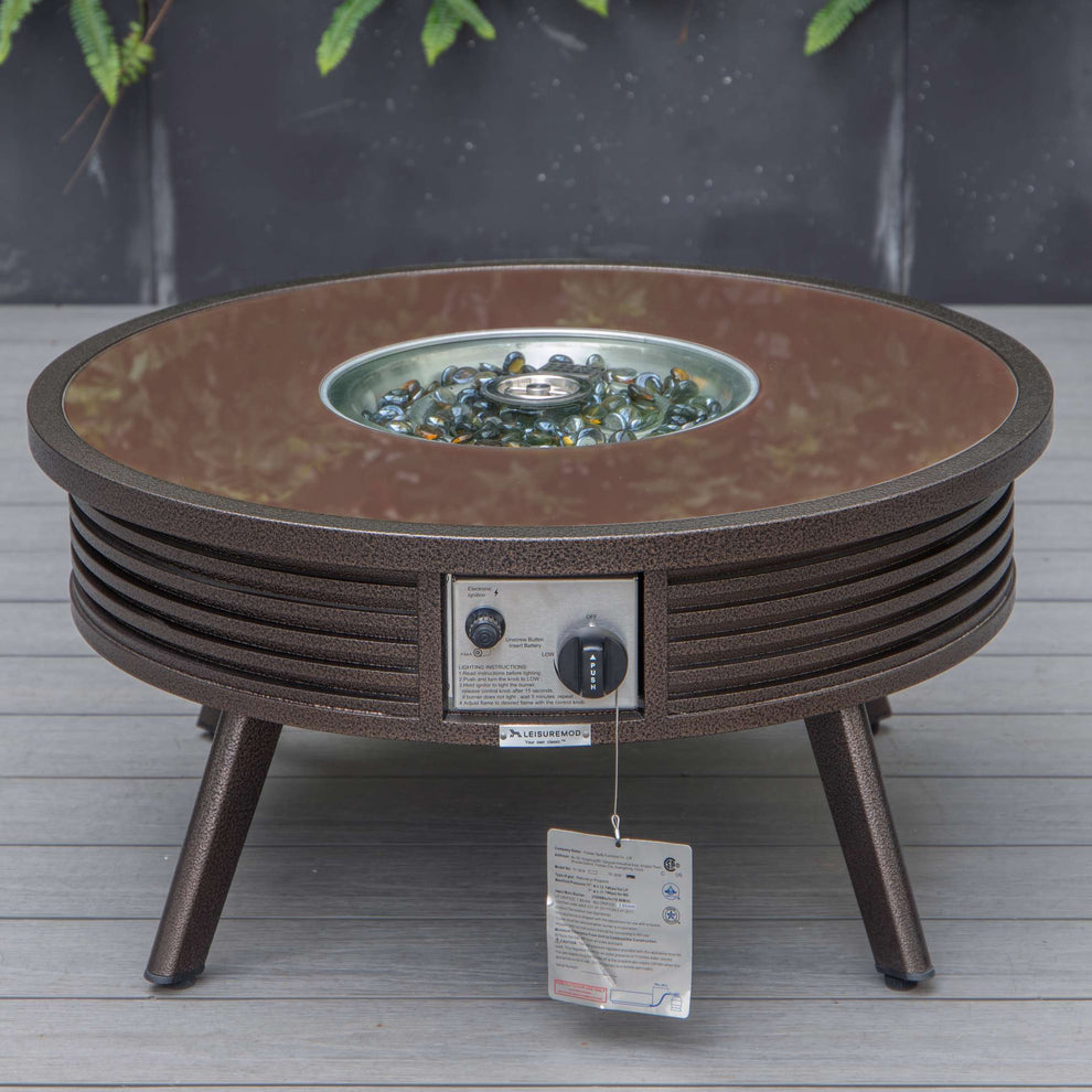 LeisureMod Walbrooke Modern Brown Patio Conversation With Round Fire Pit With Slats Design & Tank Holder | Outdoor Sofas, Loveseats & Sectionals | Modishstore - 44