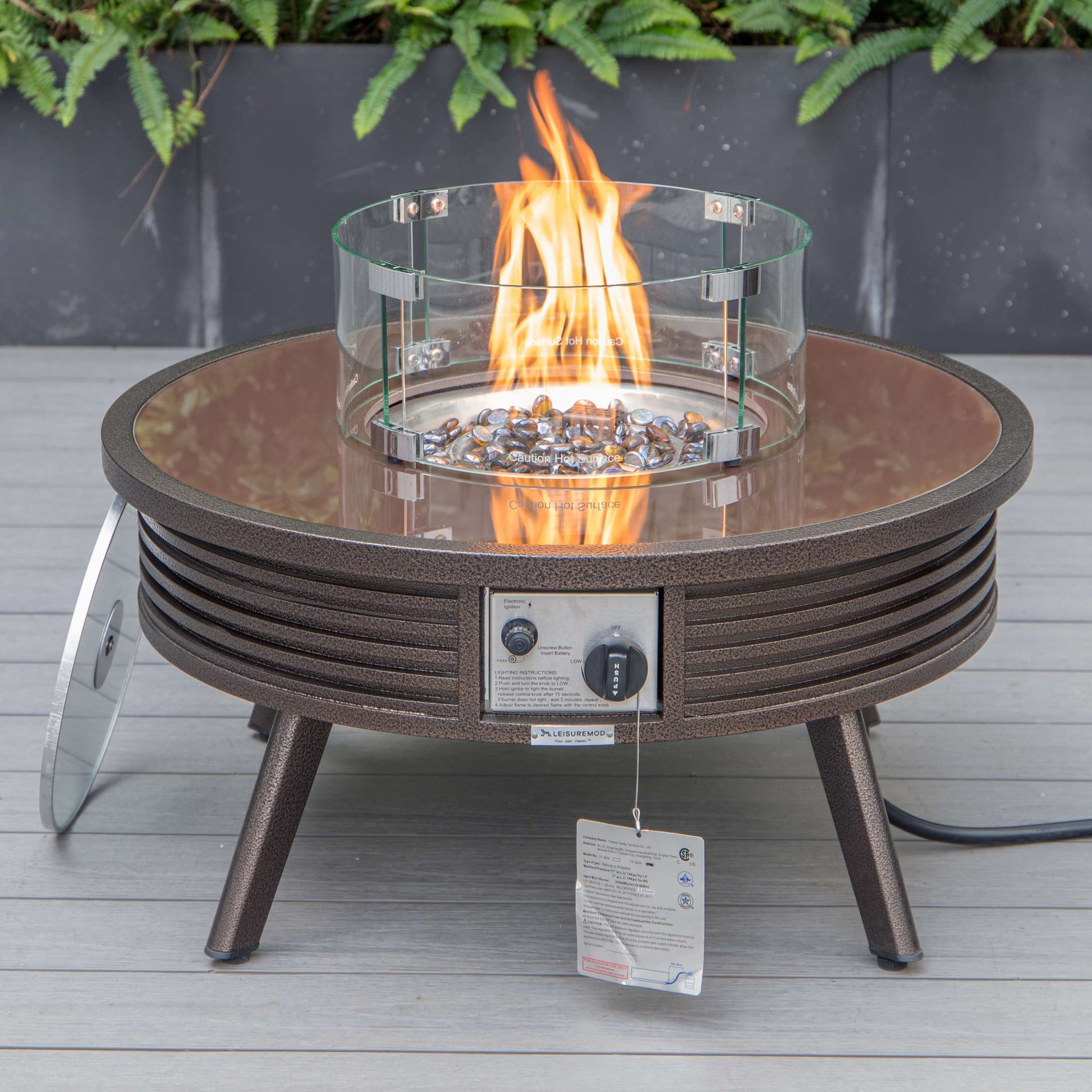 Leisuremod Walbrooke Outdoor Patio Aluminum Round Slats Design Fire Pit Side Table | FIRE PITS | Modishstore - 13