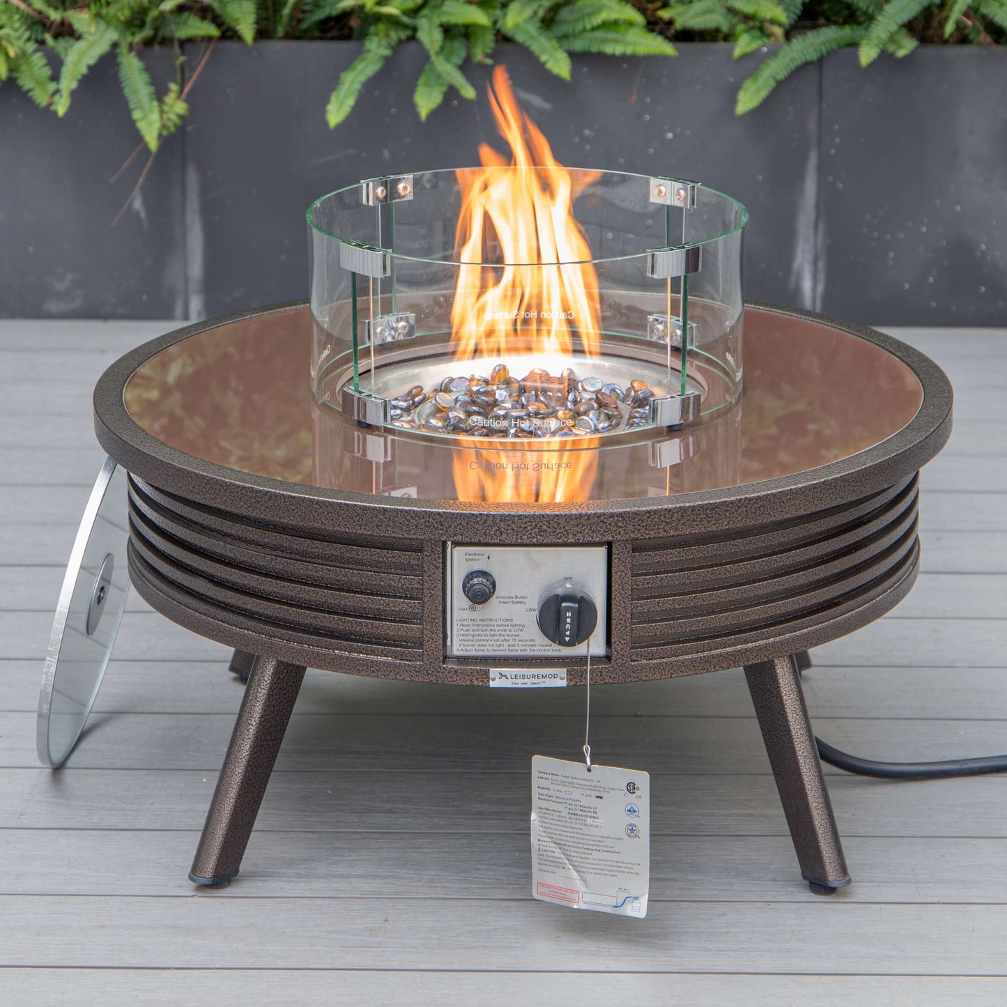 Leisuremod Walbrooke Outdoor Patio Aluminum Round Slats Design Fire Pit Side Table | FIRE PITS | Modishstore - 13