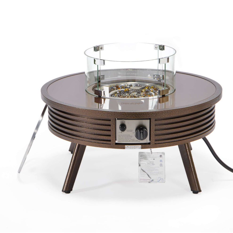 Leisuremod Walbrooke Outdoor Patio Aluminum Round Slats Design Fire Pit Side Table | FIRE PITS | Modishstore - 20