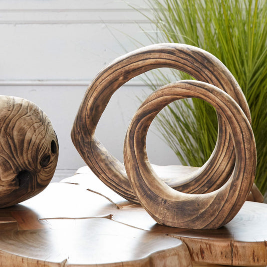 Wood Ring Sculpture, Burned, 10.5"OD Set of 4 By Gold Leaf | Sculptures | Modishstore - 1