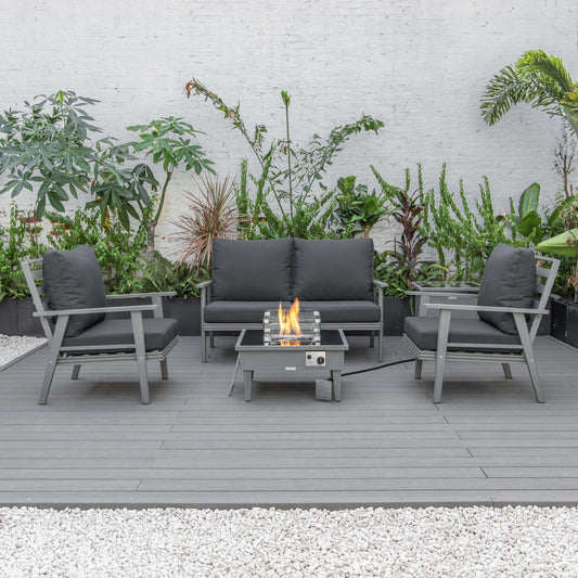 LeisureMod Walbrooke Modern Grey Patio Conversation With Square Fire Pit & Tank Holder | Outdoor Sofas, Loveseats & Sectionals | Modishstore