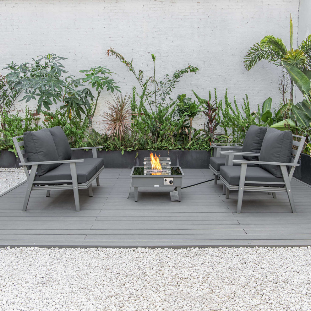 LeisureMod Walbrooke Modern Grey Patio Conversation With Square Fire Pit & Tank Holder | Outdoor Sofas, Loveseats & Sectionals | Modishstore - 4
