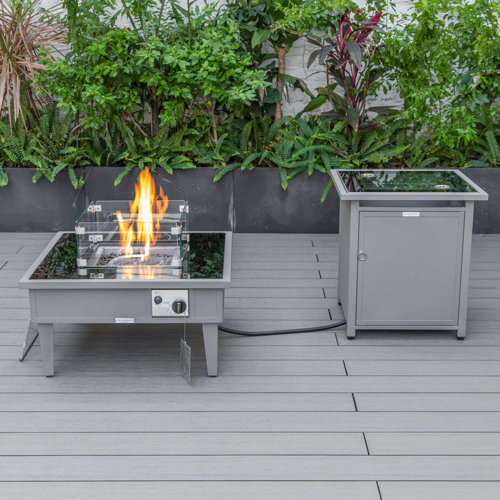 LeisureMod Walbrooke Modern Grey Patio Conversation With Square Fire Pit & Tank Holder | Outdoor Sofas, Loveseats & Sectionals | Modishstore - 2