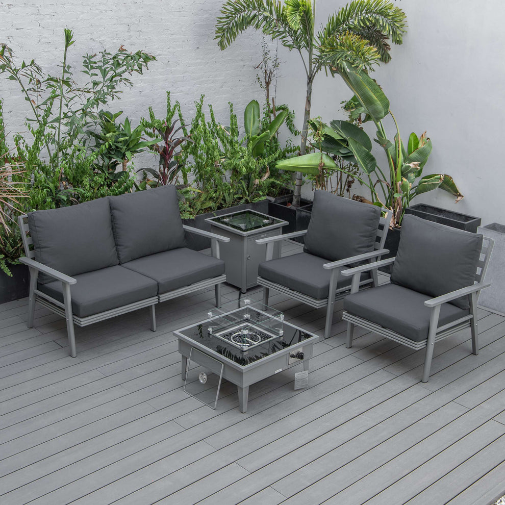 LeisureMod Walbrooke Modern Grey Patio Conversation With Square Fire Pit & Tank Holder | Outdoor Sofas, Loveseats & Sectionals | Modishstore - 6
