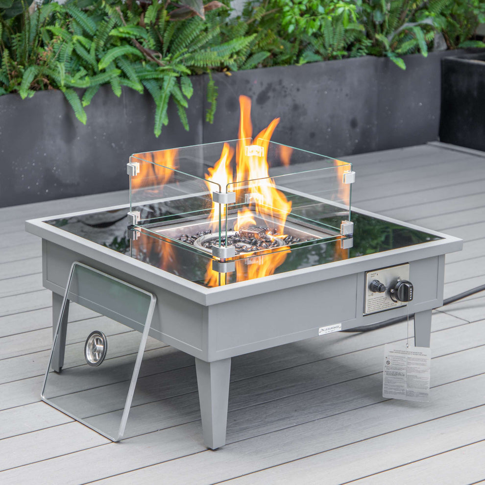 LeisureMod Walbrooke Modern Grey Patio Conversation With Square Fire Pit & Tank Holder | Outdoor Sofas, Loveseats & Sectionals | Modishstore - 3