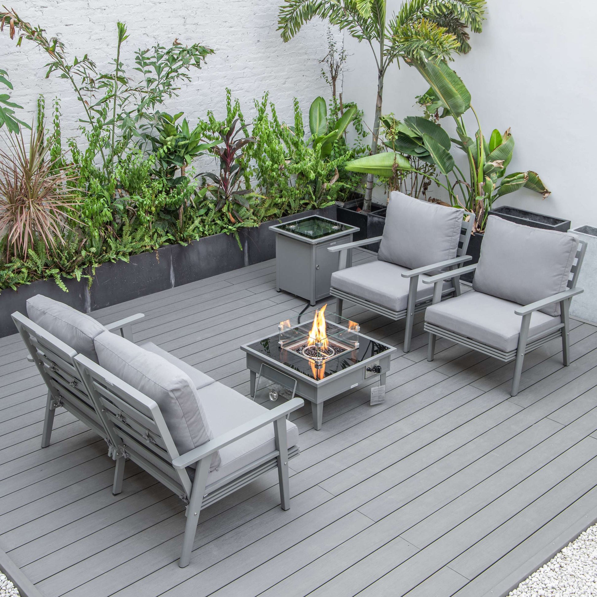 LeisureMod Walbrooke Modern Grey Patio Conversation With Square Fire Pit & Tank Holder | Outdoor Sofas, Loveseats & Sectionals | Modishstore - 52