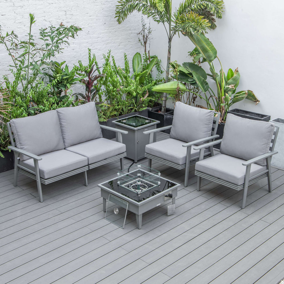 LeisureMod Walbrooke Modern Grey Patio Conversation With Square Fire Pit & Tank Holder | Outdoor Sofas, Loveseats & Sectionals | Modishstore - 53