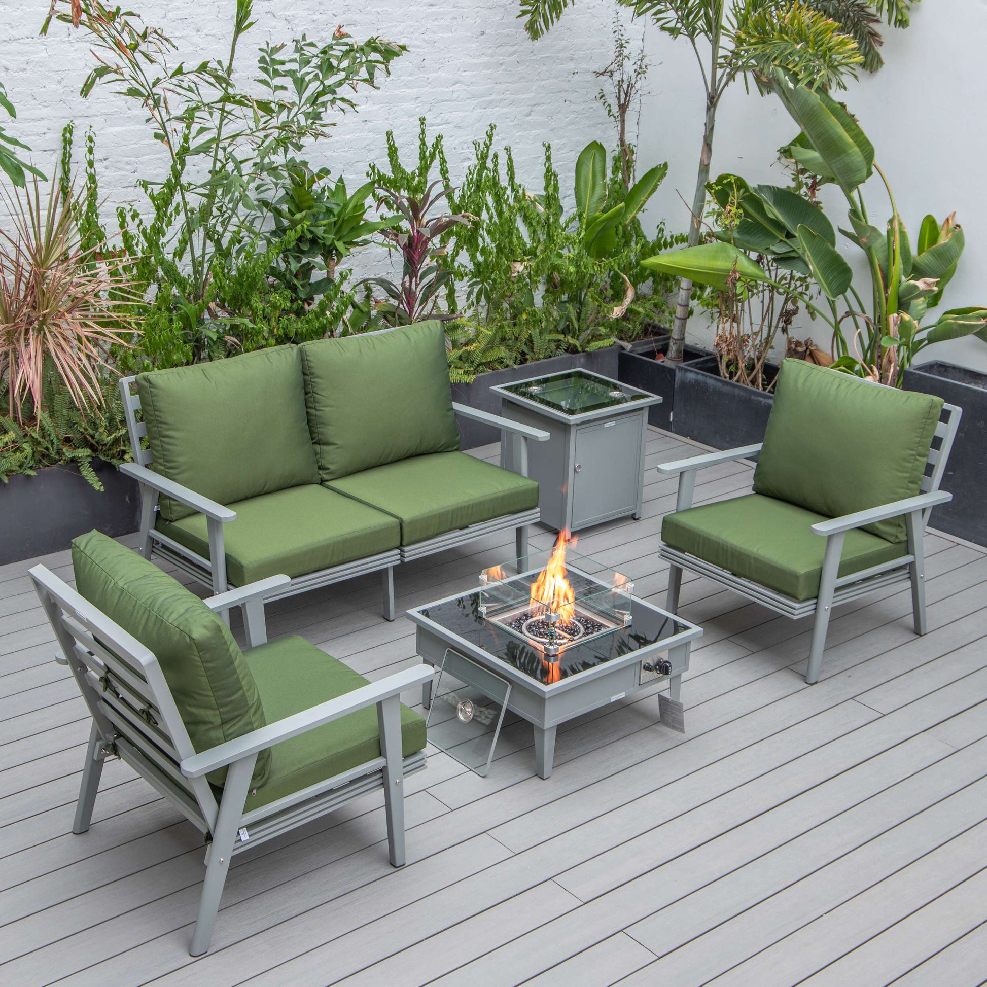 LeisureMod Walbrooke Modern Grey Patio Conversation With Square Fire Pit & Tank Holder | Outdoor Sofas, Loveseats & Sectionals | Modishstore - 37