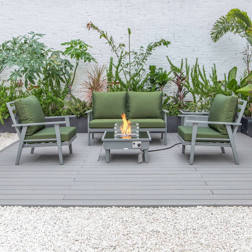 LeisureMod Walbrooke Modern Grey Patio Conversation With Square Fire Pit & Tank Holder | Outdoor Sofas, Loveseats & Sectionals | Modishstore - 41