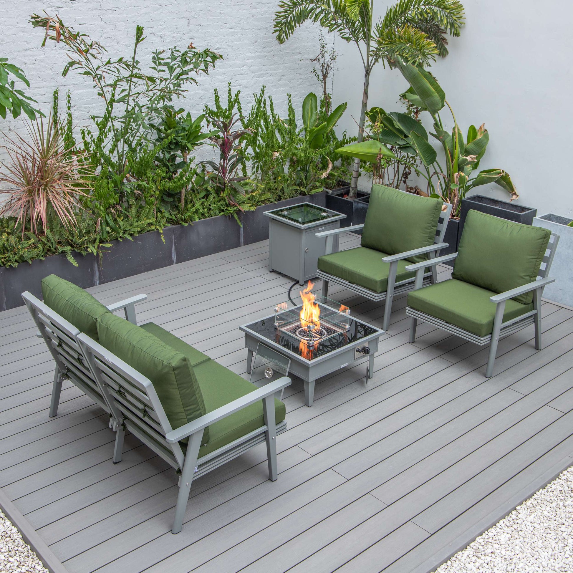 LeisureMod Walbrooke Modern Grey Patio Conversation With Square Fire Pit & Tank Holder | Outdoor Sofas, Loveseats & Sectionals | Modishstore - 35