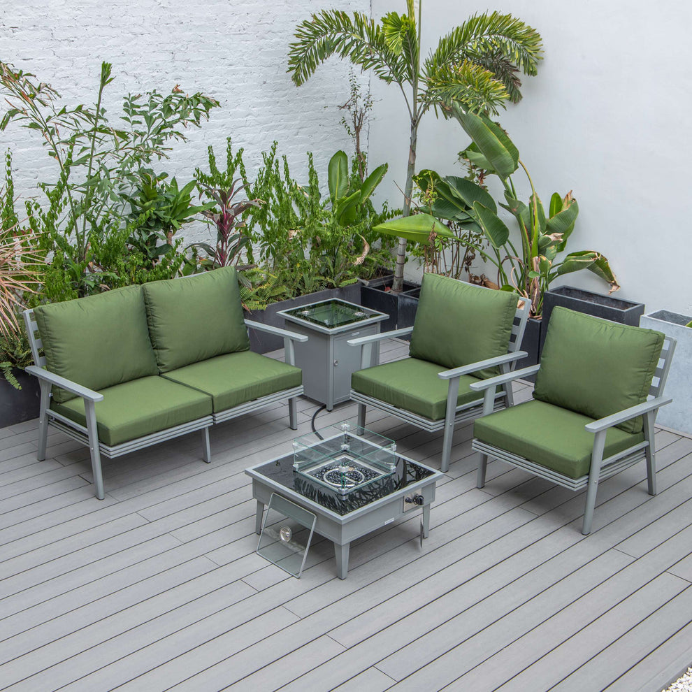LeisureMod Walbrooke Modern Grey Patio Conversation With Square Fire Pit & Tank Holder | Outdoor Sofas, Loveseats & Sectionals | Modishstore - 36