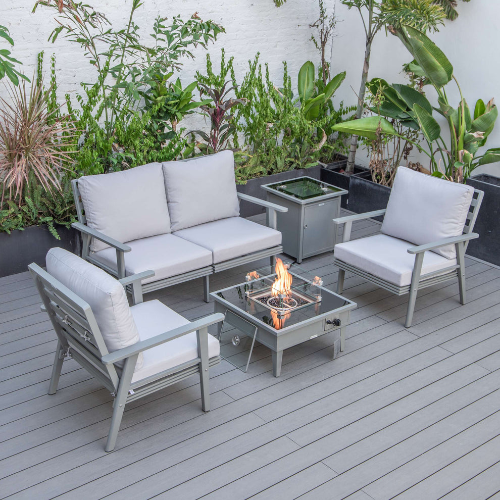 LeisureMod Walbrooke Modern Grey Patio Conversation With Square Fire Pit & Tank Holder | Outdoor Sofas, Loveseats & Sectionals | Modishstore - 46