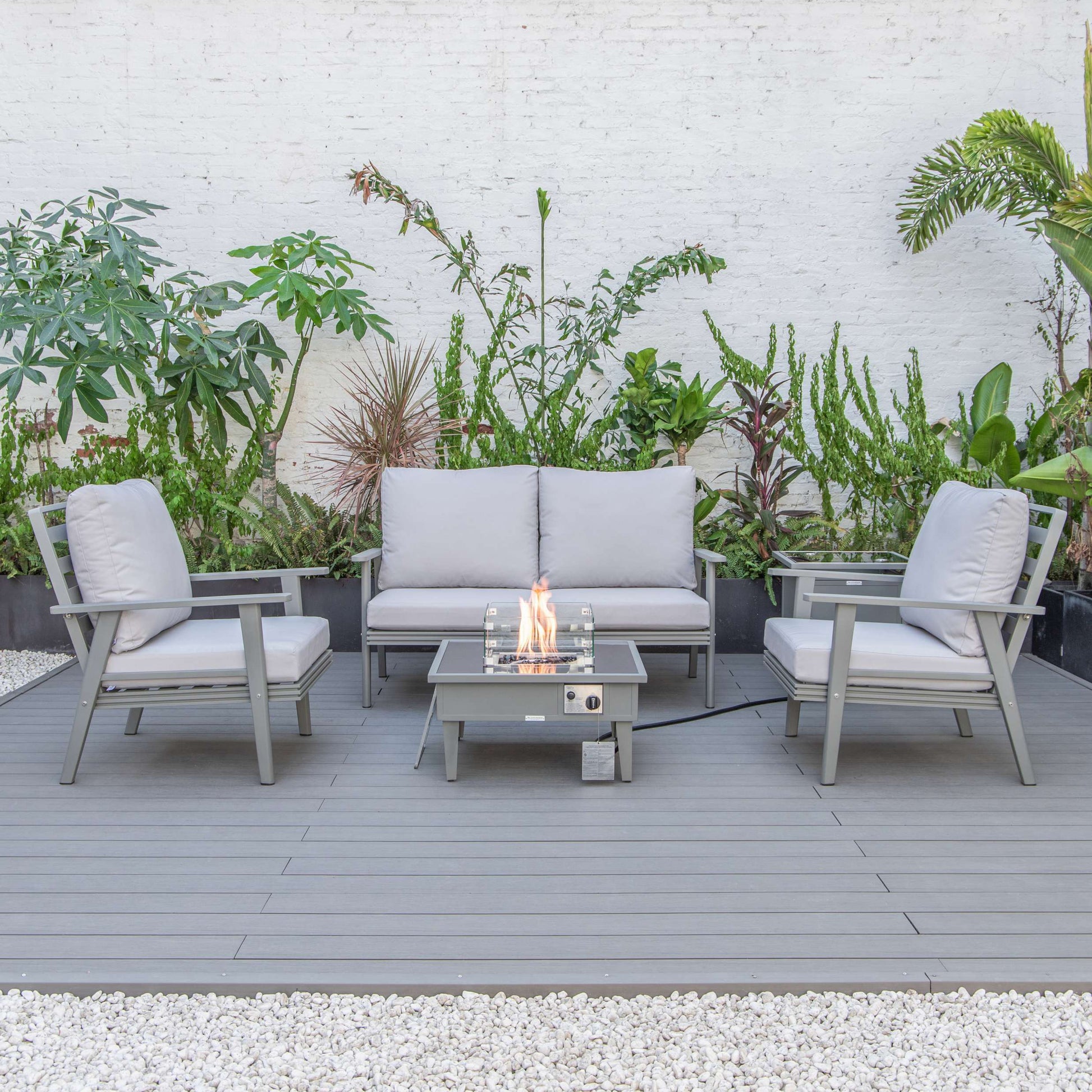 LeisureMod Walbrooke Modern Grey Patio Conversation With Square Fire Pit & Tank Holder | Outdoor Sofas, Loveseats & Sectionals | Modishstore - 47