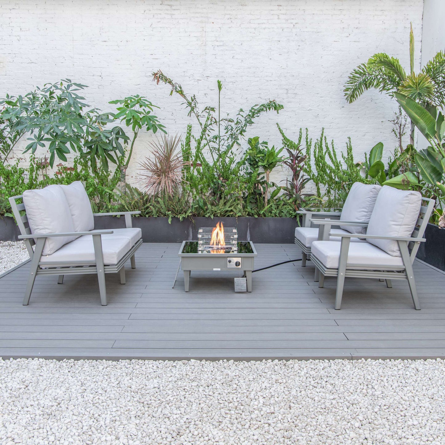 LeisureMod Walbrooke Modern Grey Patio Conversation With Square Fire Pit & Tank Holder | Outdoor Sofas, Loveseats & Sectionals | Modishstore - 44