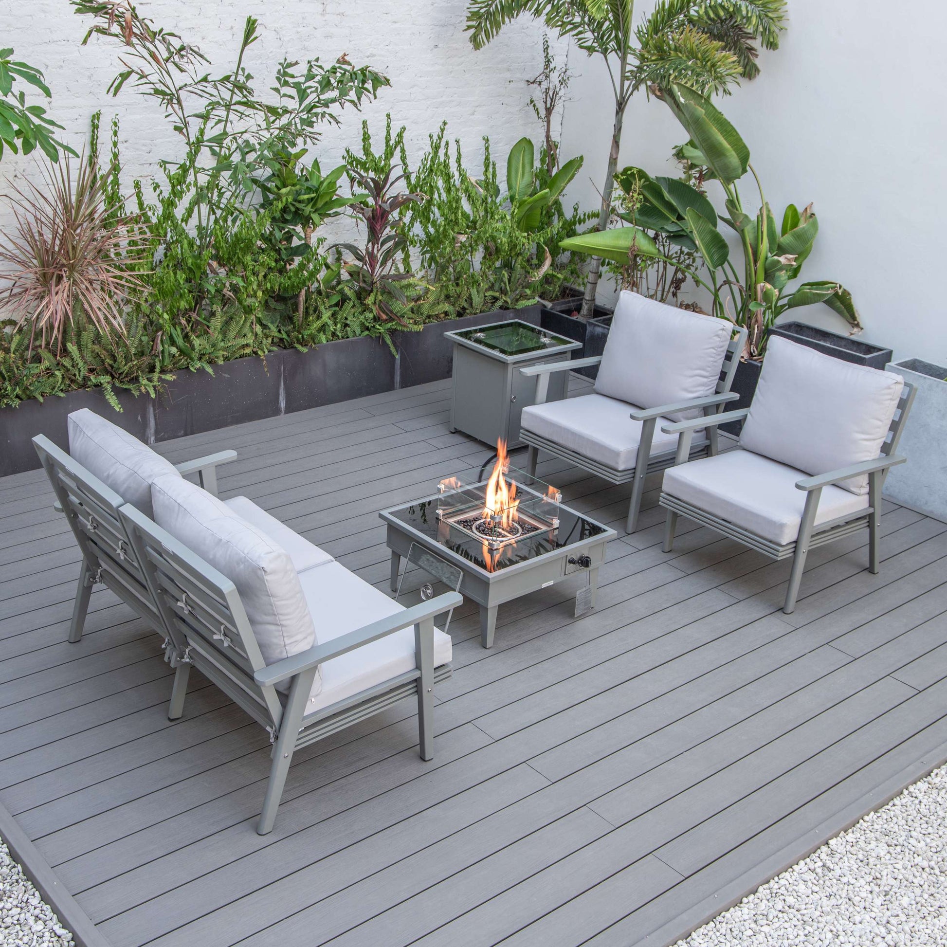 LeisureMod Walbrooke Modern Grey Patio Conversation With Square Fire Pit & Tank Holder | Outdoor Sofas, Loveseats & Sectionals | Modishstore - 43