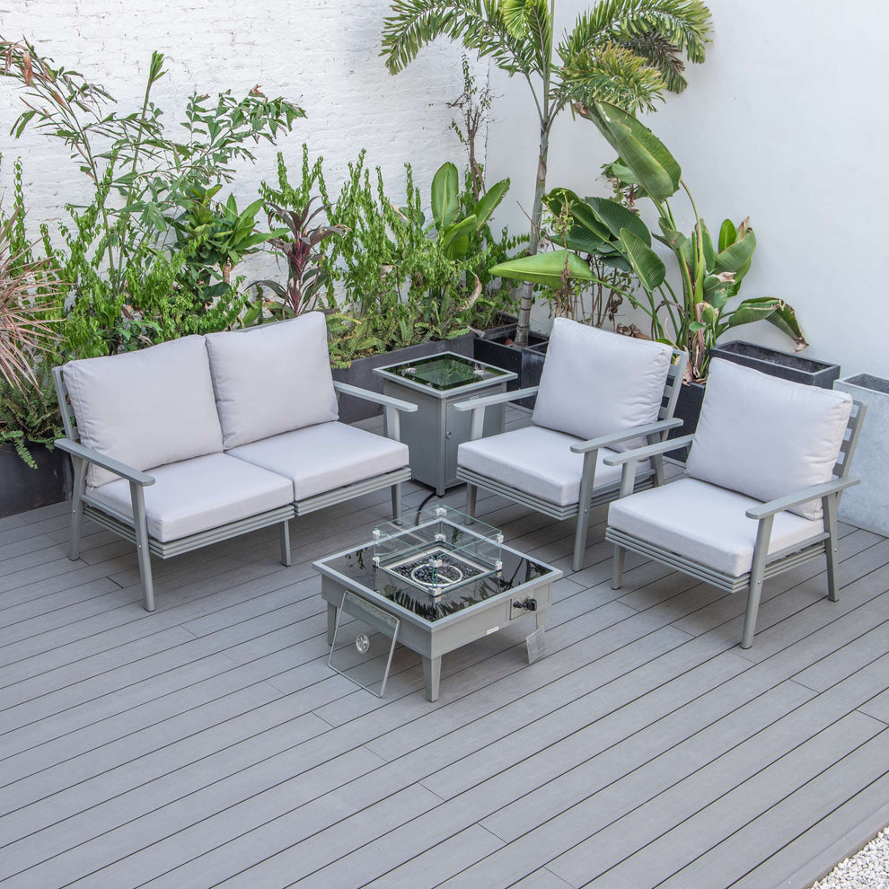 LeisureMod Walbrooke Modern Grey Patio Conversation With Square Fire Pit & Tank Holder | Outdoor Sofas, Loveseats & Sectionals | Modishstore - 45